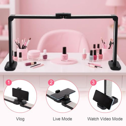 34in Half Moon Light for Nail Desk, Foldable LED Lamp for Nail Art, Tattooing, Craft Making, Stepless Dimming, 3000-6000K Color Temperature Adjustment, 456 Light Beads, White with Diamond - color: Black with Diamond