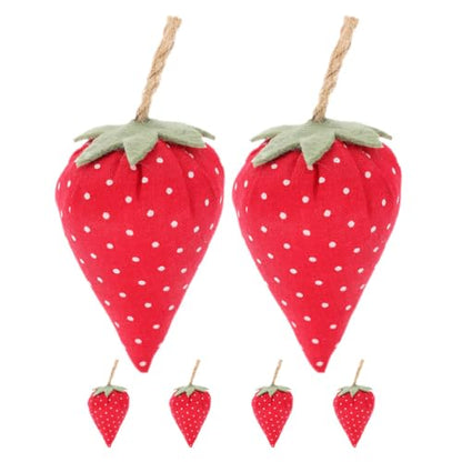 BESTOYARD 6pcs Stuffed Faux Strawberries Fabric Cloth Coffee Bar Decor Rustic Farmhouse Tiered Tray Decorations Realistic Fruit Model Home Kitchen Food Table Centerpieces Photography Props