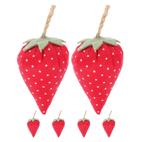 BESTOYARD 6pcs Stuffed Faux Strawberries Fabric Cloth Coffee Bar Decor Rustic Farmhouse Tiered Tray Decorations Realistic Fruit Model Home Kitchen Food Table Centerpieces Photography Props
