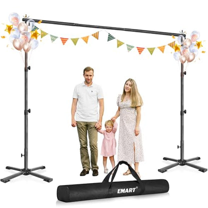 EMART Portable Backdrop Stand Kit with Foldable Cross Flat Base, Adjustable 8.5ft Height 10ft Width Pipe and Drape Background Hanging Frame Bar for Photography Party Wedding Birthday Photo Studio