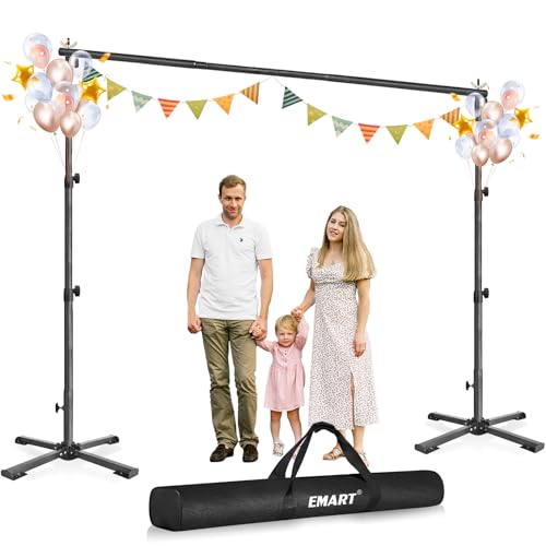 EMART Portable Backdrop Stand Kit with Foldable Cross Flat Base, Adjustable 8.5ft Height 10ft Width Pipe and Drape Background Hanging Frame Bar for Photography Party Wedding Birthday Photo Studio