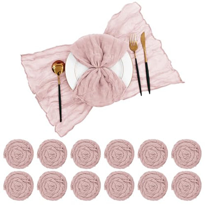 42 Dusty Pink Gauze Cheesecloth Napkins, 20 x 20 Inch Wrinkled Rustic Boho Dinner Napkins for Wedding,Dinner,Family Everyday Use/Parties - color: Dusty Pink, size: 20" x 20" (Set of 42)