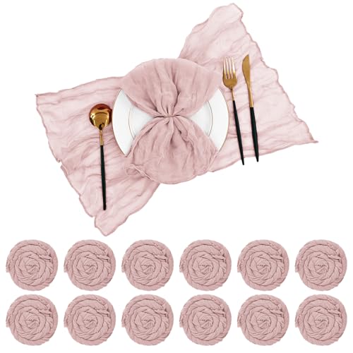 42 Dusty Pink Gauze Cheesecloth Napkins, 20 x 20 Inch Wrinkled Rustic Boho Dinner Napkins for Wedding,Dinner,Family Everyday Use/Parties - color: Dusty Pink, size: 20" x 20" (Set of 42)
