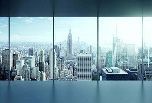 AOFOTO 10x7ft Business Office Sash Window Backdrop French Window Photography Background Casement Work Modern City Building New York Skyscraper Photo Studio Props Success Job Woman Man Vinyl Wallpaper - size: 10x7ft