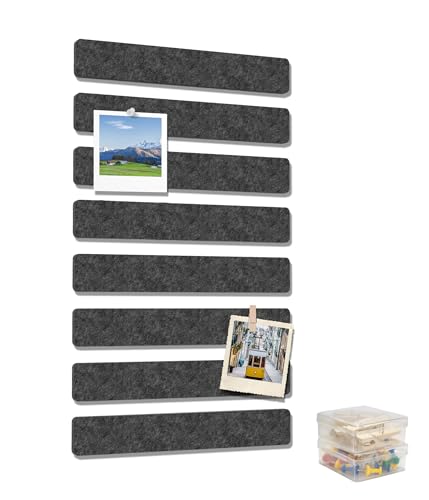Cork Board Strips for Walls, 13" x 2" Felt Bulletin Board Bar Strip, 8 Pack Long Pin Board with Push Pins and Clips for Picture Photos, Dark Gray - color: Dark Gray