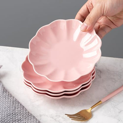 Small Dessert Plates Set of 4,Ceramic Dinner Plates 6 Inch for Appetizer, Fruits, Cake, Salad,Microwave Safe,Christmas Gift,Pink - color: Pink