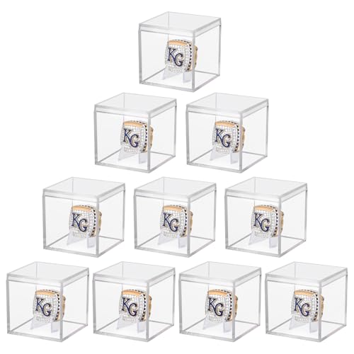 10 Pack Championship Ring Display Case Clear Acrylic Case Display Box for Sports Baseball Basketball Softball Golf Single Ring Coin Holder Stand, 2.16 Inch - size: 10 Pack