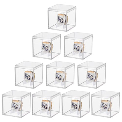 10 Pack Championship Ring Display Case Clear Acrylic Case Display Box for Sports Baseball Basketball Softball Golf Single Ring Coin Holder Stand, 2.16 Inch - size: 10 Pack
