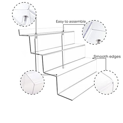 BYCY Display Stand 4 Tier Black Display Riser 2 Pack Displays Perfume Organizers Tiered for Decoration and Cupcakes Dessert Stand Makeup Stand Cabinet Countertops (9*6-clear)