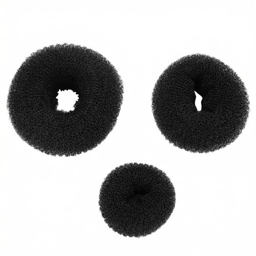 Hair Bun Maker Set, Black Foam Ring Updo Shapers for Smooth Chignon Styles, Lightweight Reusable Form, Easy Pin-and-Wrap Styling Tool, 3 Pieces