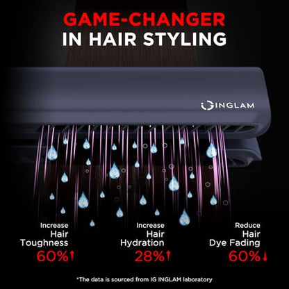 IG INGLAM Air Straight, Style from Wet Hair, 200M Ionic Hair Dryer Straightener for Medium Long Length(14”-30”), Straightener and Dryer 2 in 1, Fast Drying and Straightening in One Step, Dark Blue - color: Prussian Blue