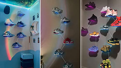 OAPRIRE Floating Shoe Display Shelf Set of 6 with Lights, Glow Color Changing Wall Shelf, Sturdy and Easy to Install Levitating Sneaker Shelves, Your Top Shoes for Bedroom, Hallways, etc Clear - size: Non-APP Control of Light