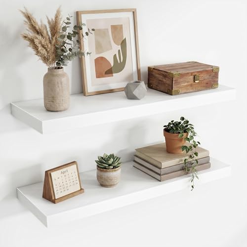 Acovy 30 Inch Floating Shelves,9.3" Deep Floating Shelf Wall Mounted,30 Inch Wall Book Shelves for Home Decor,Large Long Deep Hanging Shelves for Bathroom Office Laundry Living Room Bathroom,White - color: White, size: 30 Inch,set of 2
