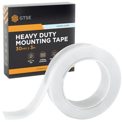 GTSE Double Sided Mounting Tape - Heavy Duty Adhesive 1.18in x 9ft Clear Nano Tape for Picture Hanging, Removable Sticky Pads, Posters, Wall Décor, Carpets, DIY Projects – Strong & Versatile Solution