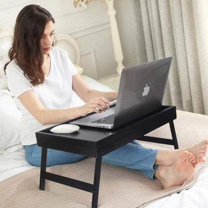 Artmeer Bed Tray Table Breakfast Food Tray with Folding Legs Kitchen Serving Tray for Lap Desks Notebook Computer Bed Platters TV Snack Tray, Adjustable (Black) - color: Black, size: Large