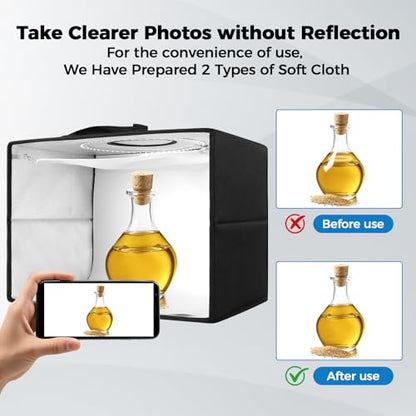Photo Light Box, 16"x12"x12" Foldable Photography Light Box with CRI>95 120 Light Beads. Dimmable Shooting Tent Kit with White and Warm Light. 6 Color Backdrops Photo Booth for Studio Products Display - size: 16" x 12" x 12"
