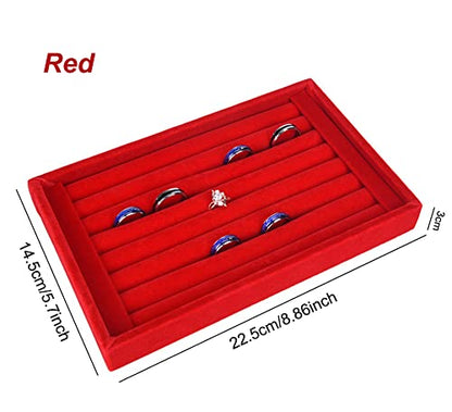 AKOAK 1 Pack Jewelry Display Tray Wooden Flannel Dresser Ring Earring Bracelet Watch Storage Case Portable Display Rack (red) - color: red