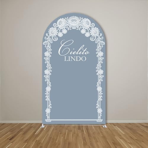 Arch Backdrop Cover Dusty Blue Mexican Fiesta Baptism Baby Shower Double-Sided Chiara Arch Spandex Fabric Cover for Wedding Parties Decorations (2.6x6ft Cover,g4044) - color: g4044, size: 2.6x6ft cover