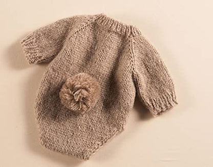 Newborn Baby Bunny Rabbit Crochet Knitted Photography Props Newborn Baby Outfits Diaper Costume - color: Khaki