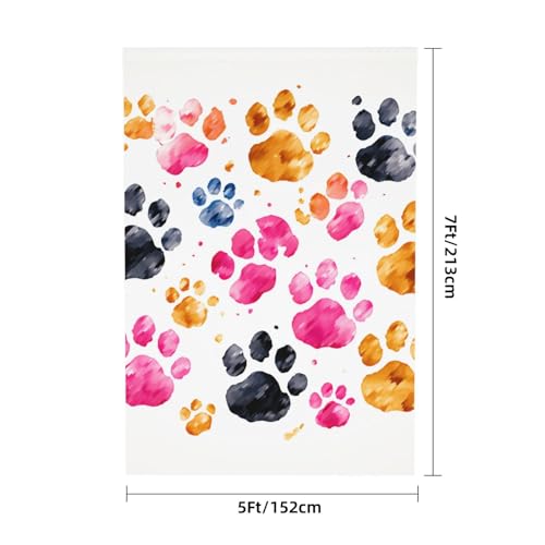 Colorful Dog Paws Backdrop Background for Photography 5x7ft Photobooth Professional Photo Backdrop Curtains Video Photography Studio Photo Backgrounds Banner Booth Background Screen Parties - color: Colorful Dog Paws