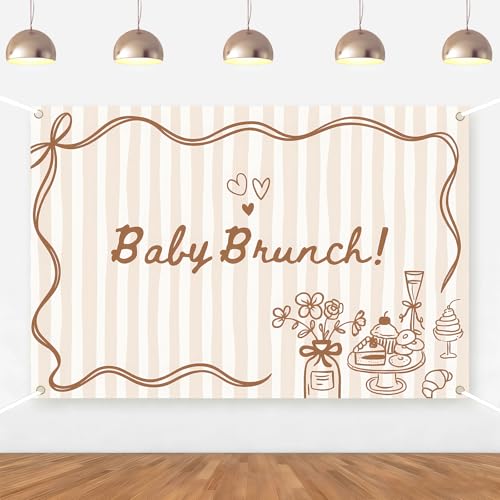 Brunch Themed Party Decorations Baby Brunch Backdrop Breakfast Food Brown Gingham Photography Background for Boys Girls Let's Brunchs Theme Baby Shower Indoor Outdoor Photo Props Supplies 5 * 3ft - color: brown striped