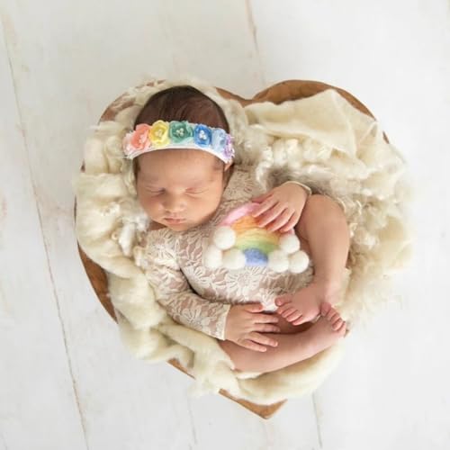 Baby Photography Props Outfit Lace Rompers Newborn Girl Photo Shoot Outfits Flower Headband Princess Costume - color: White