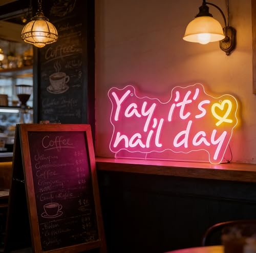 Yay It's Nail Day Neon Sign for Wall Decor Light Up Letters Business Led Sign Birthday Party Gifts Led Decorative Night Signs Girls Dressing Room Decor Photo Prop for Beauty Nair Salons - color: DG5