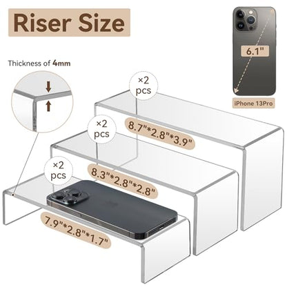 ANDGOO Display Risers, 6 Pcs(7.9”L~8.3”L~8.7”L) Rectangular Clear Acrylic Showcase Collectibles Display Stands Suitable for Retail Shoe Showcase Jewelry Funko Pop Figures - color: Clear, size: 6Pcs (7.9”L~8.3”L~8.7”L)