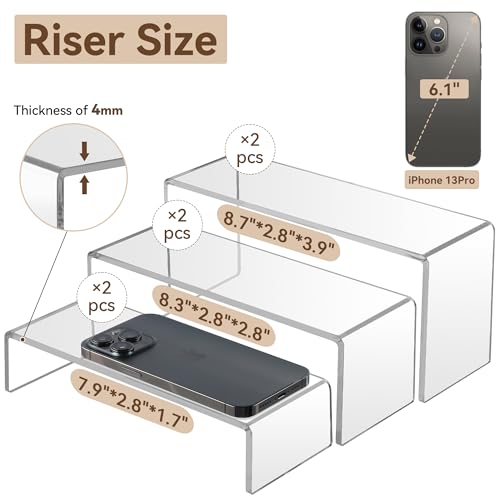 ANDGOO Display Risers, 6 Pcs(7.9”L~8.3”L~8.7”L) Rectangular Clear Acrylic Showcase Collectibles Display Stands Suitable for Retail Shoe Showcase Jewelry Funko Pop Figures - color: Clear, size: 6Pcs (7.9”L~8.3”L~8.7”L)