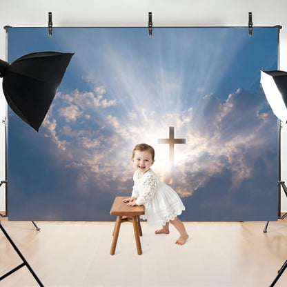 5x7ft Photography Backdrop Christian Cross Appears Bright Sky Photo Backdrop Photography Background for Photoshoot Portrait Video Party Photo Studio Prop Booth - color: Color5