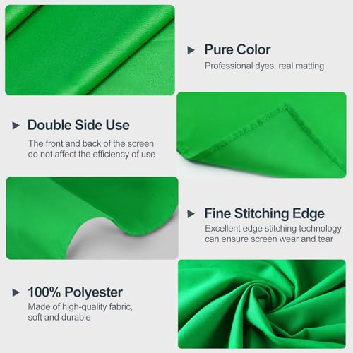 Green Screen Backdrop, 8.5×10FT Photography Chromakey Greenscreen Background Sheet for Zoom Meeting, Polyester Fabric Cloth Curtain for Photo Video Studio, Party, Live Streaming, Photoshoot - size: 8.5x10ft