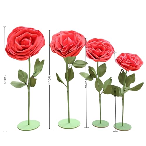 SAVITO Giant 3D EVA Rose Artificial Flowers Customized Wedding Background Decorations Shopping Mall Window Display Arrangement Holiday Anniversary Party Banquet backdrops Decor, 4 Roses/Set - color: 4 Roses - Customized