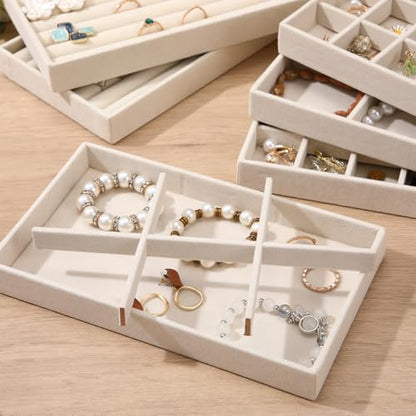Highergo 8 Pcs Velvet Jewelry Trays Stackable Drawers Organizer Ring Earring Bracelet Necklace Storage Trays, 8.3x4.7x1''(Mixed Style) - style: Mixed Style