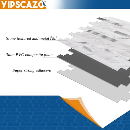Yipscazo 2026 New Upgrade Peel and Stick Stone Metal Tile Backsplash, Stick on Tiles for Backsplash Kitchen, Bathroom, Fireplace (10 Sheets, Bright Carla White) - color: Bright Carla White