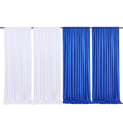 gogoparti Royal Blue and White Party Backdrop Curtains 10x10 Feet, 4 Panels Wrinkle-Free Polyester Drapes for Wedding, Baby Shower, Birthday Photography Background (2.5x10ft Each Panel) - color: Royal Blue+white, size: 60"W x 120"L (Pack of 4)