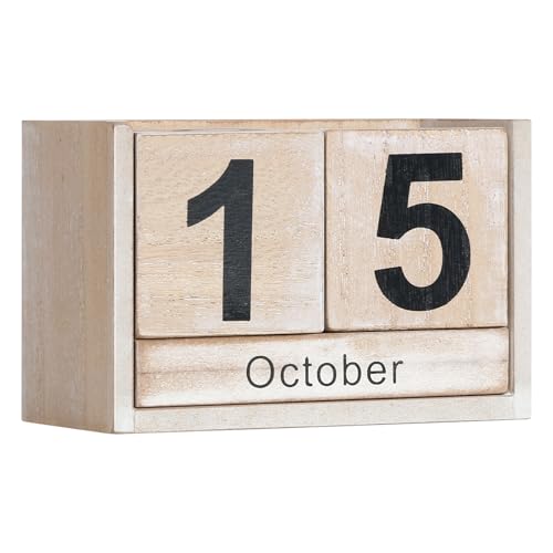 Wooden Block Calendar for Desk, Small Size Daily Desktop Perpetual Desk Calendar, Cute Date Display Desk Accessories for Home Office Decor, Teacher, Classroom, Reusable Yearly, Grey Beige - color: Grey-Beige, size: Small Size