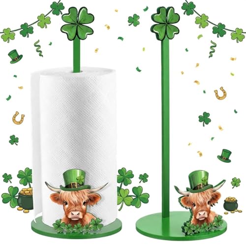 Namalu St. Patricks Day Highland Cow Paper Towel Holder Shamrock Highland Cow Kitchen Decor Kitchen Cute Paper Towel Holder Dispenser for Bedroom Toilet Countertop Decor - style: St. Patricks Day