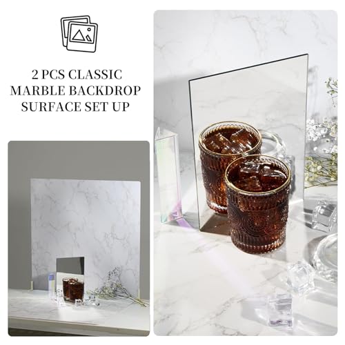 BEIYANG Food Photography Backdrops 24x24 Inch Marble Photo Backdrop Boards 3PCS White Photography Backdrop Boards with 3 Bracket Kits Soild Board Waterproof Backdrop for Food Photography - color: 3PCS