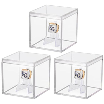 3 Pack Championship Ring Display Case Clear Acrylic Display Case Mini Football Baseball Softball Ring Holder Display Box Single Coin Stand 1 Slot Ring Hole Storage Box for Sports Fans, 2.16 Inch - size: 3 Pack