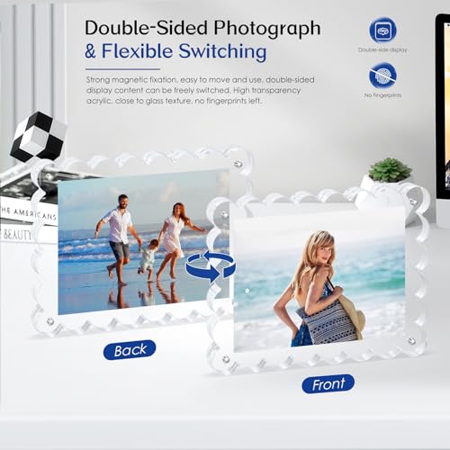 Magnetic Photo Frame 6×8Inch - 2Pack Acrylic Scalloped Glass Frames, 12+12mm Thick Double-Sided Design.Clear Picture Frame with Thick Block | Trendy Home Gift Set (2 Pack, 6×8) - color: 2 Pack, size: 6×8