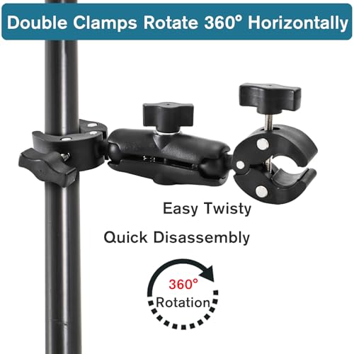 Foraineam Double Mount Camera Clamp Bracket, Umbrella Mount Motorcycle Bike Handlebar Clamps, Super Clamp Monitor Magic Arm, Crab Plier Clip for Desktop, Wagon, Selfie Stick, Photo Studio Light Stand