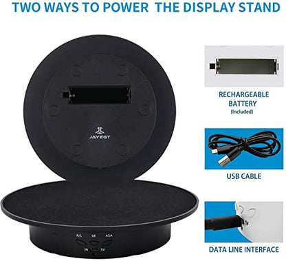 JAYEGT Motorized Rotating Display Stand, 7.87inch /17.6lbs Load, 360 Degree Electric Rotating Turntable for Photography Products, Jewelry, 3D Model ,with 5 Colors Backgrounds- Black - color: Black