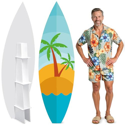Yalikop 6 Ft Summer Surfboard Cardboard Cutout Stand Up Photo Prop - Hawaiian Tropical Party Decorations Standee Surfboard Foam Board for Garden Yard Sign Decor Beach Party Photography Background - style: Palm Tree