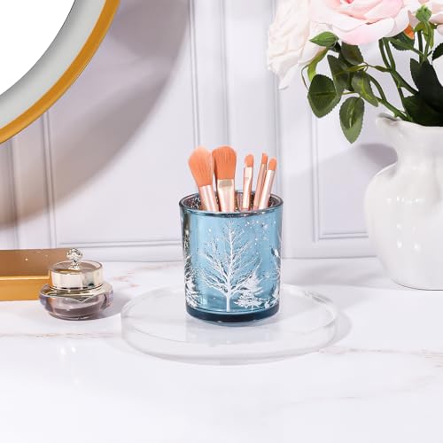 DASITON Makeup Brush Holder Organizer, Crystal Glass Cosmetic Makeup Brushes Storage Holder, Christmas Tree Make Up Brush Cup for Vanity Décor, Small Pen Holders for Desk, Toothbrush Holders (Blue) - color: Blue