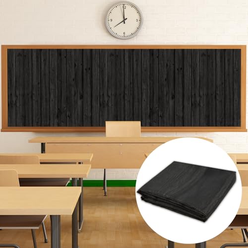 Classroom Fabric Bulletin Board 47x141inch Black Wood Texture Back to School Classroom Backdrop Decorations for Wall Door Background, DIY Craft, Bulletin Boards, Pillow, Curtain, Reusable, Easy to Cut - style: Black Wood Grain