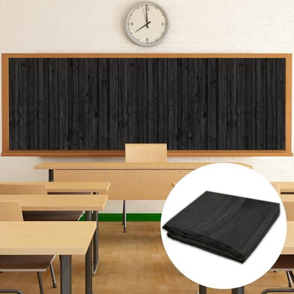 Classroom Fabric Bulletin Board 47x141inch Black Wood Texture Back to School Classroom Backdrop Decorations for Wall Door Background, DIY Craft, Bulletin Boards, Pillow, Curtain, Reusable, Easy to Cut - style: Black Wood Grain