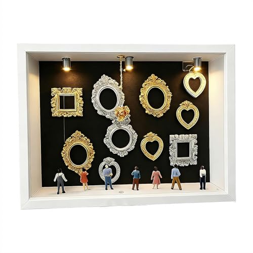 DIY Silhouette Shadow Box Frame Kit, Mini Museum Silhouette Box with Gold Miniature Museum & Figurines, Unique Memories in Style for Anniversary, Wedding, Birthday, Valentine's Day & Home Decor - color: White, size: Black board