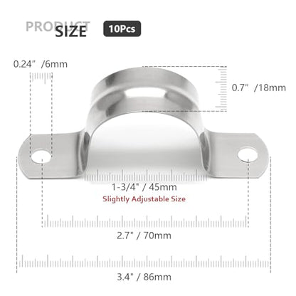 10Pcs 1-3/4 Inch Stainless Steel Conduit Clamps, Two Hole Strap U Bracket Rigid Pipe Strap Metal U Clamp Conduit Strap Tension Clips U-tube Clamp Heavy Duty - size: 1-3/4" / 45mm