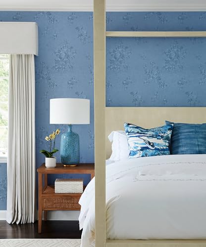 Erfoni 394"x17.7" Grey Blue Floral Embossed Wallpaper for Livingroom Decorative Thicken Peel and Stick Wallpaper Floral Textured Removable Contact Paper Vintage Pure Blue Self Adhesive Wall Paper - color: Blue, size: 17.7" x 394"