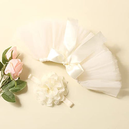 Ylsteed Newborn Girls Photography Prop Infant Tutu Skirt Newborn Lace Tulle Skirt Girl Photo Shoot Outfits Infant Princess Costume Clothes Photo Props-Beige - color: Beige